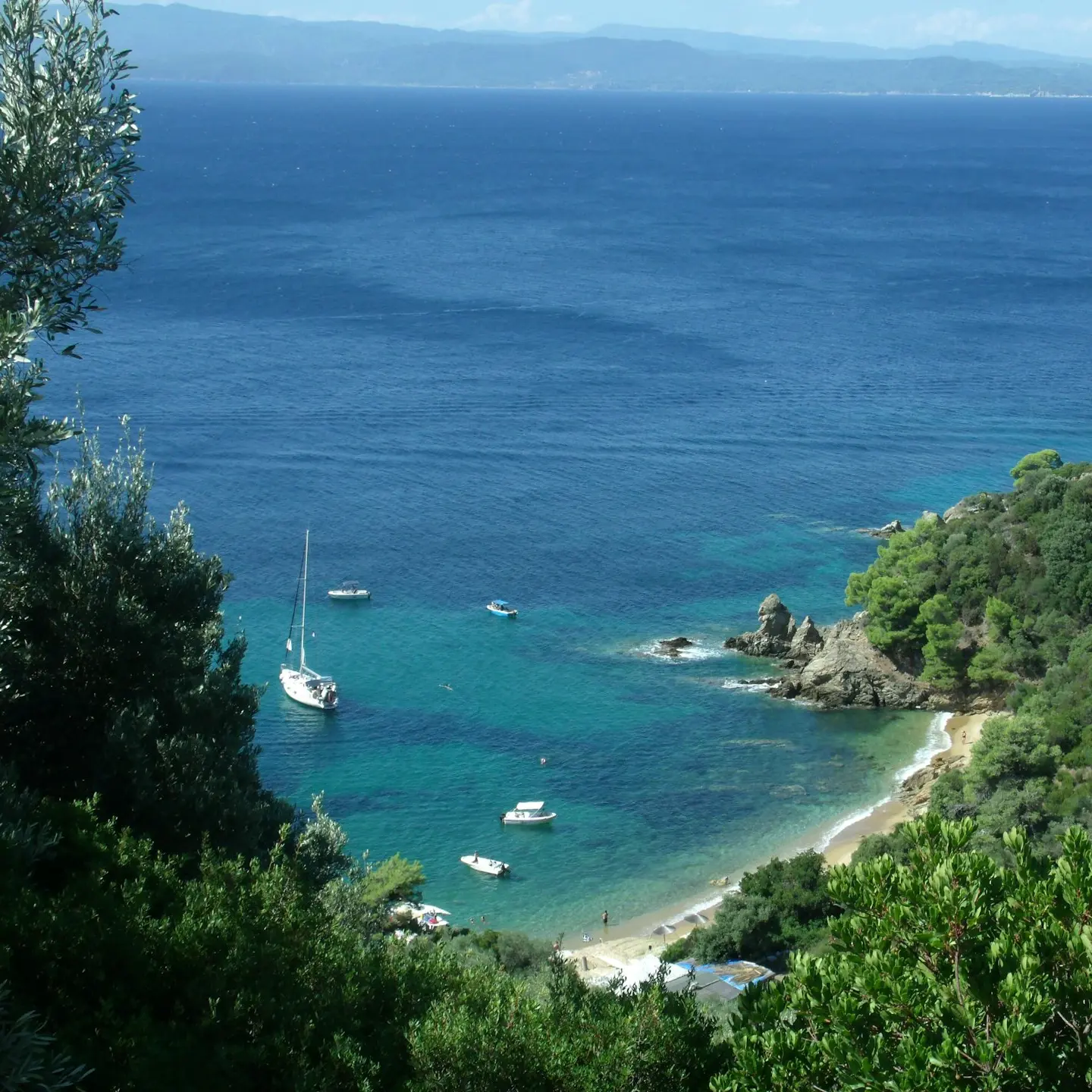 a view of a beach with boats in the water